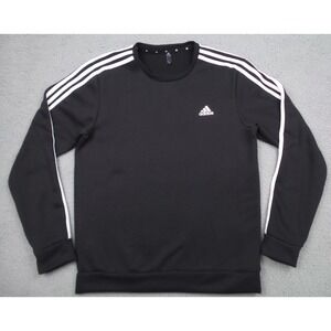 Adidas Mens Sweatshirt Size Medium Black Primegreen French Terry 3-Stripes Crew